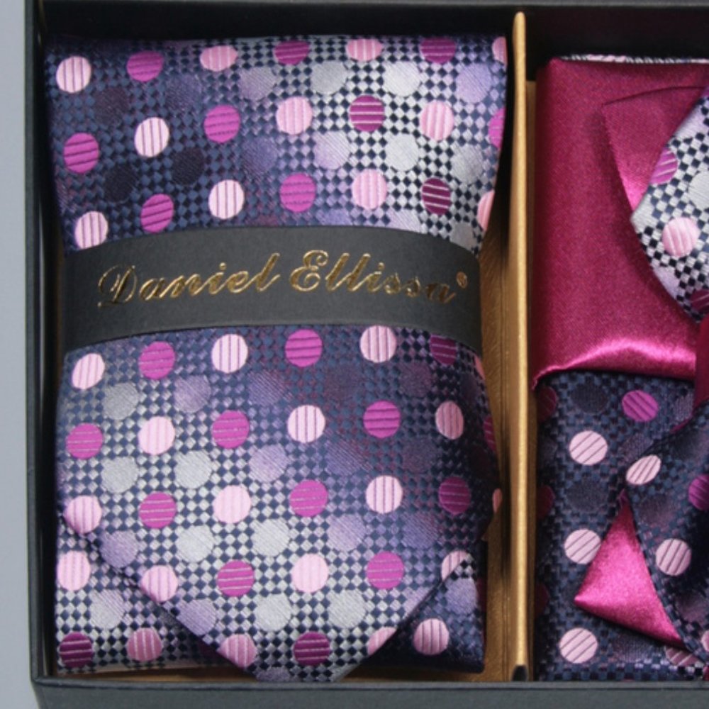 6 Piece Pink Purple Silver Necktie & Bow Tie Set - Picture 2 of 6